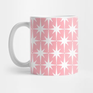 Midcentury Modern Atomic Age Starburst Pattern in White and Pink Mug